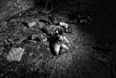 High angle view of garbage on field