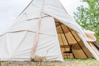 Low angle view of tent against sky