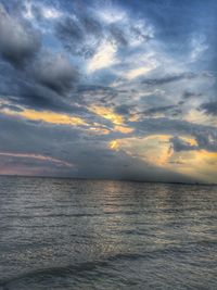 Scenic view of sea against dramatic sky