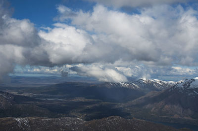 Aerial view of snowcapped mountains against sky