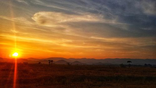 Scenic view of field against sky during sunset