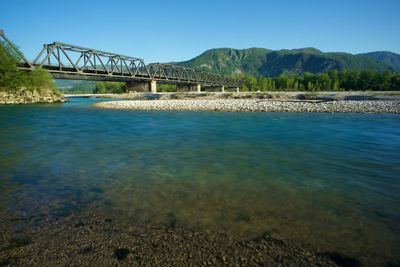 Bridge over river against clear sky