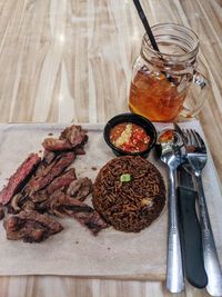 High angle view of food on table