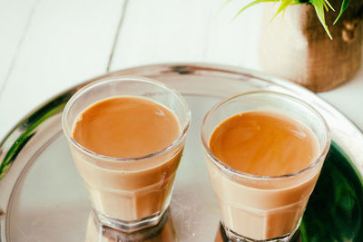 High angle view of coffee on table