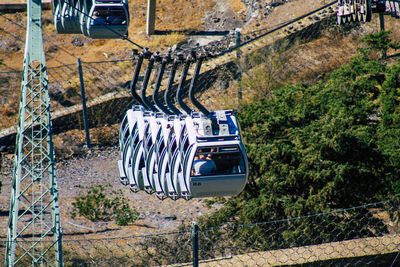 High angle view of bicycle against trees