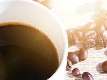 Close-up of coffee cup on table