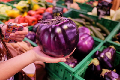 Close-up of hand holding ice cream for sale in market