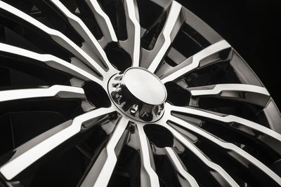 High angle view of wheel against black background