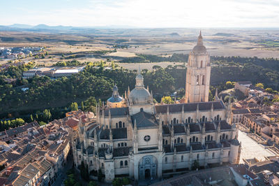 High angle view of buildings in city