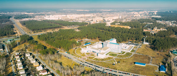 High angle view of townscape against sky