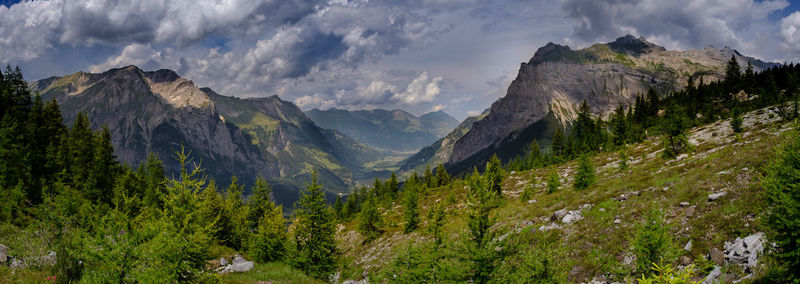 Panoramic view of landscape and mountains against sky