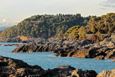 Scenic view of sea and rocks against sky