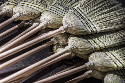High angle view of brooms for sale in market