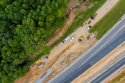 High angle view of highway amidst trees