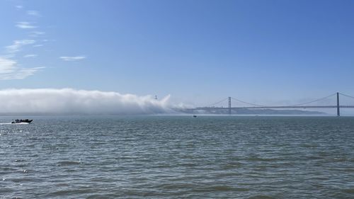 View of suspension bridge over sea