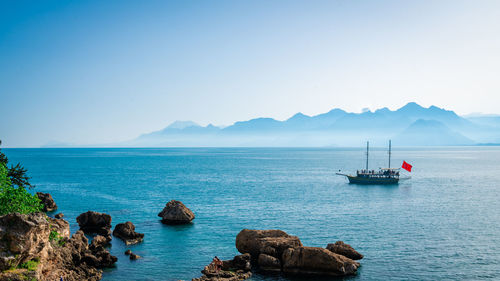 Scenic view of sea against clear sky