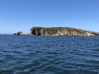 Scenic view of sea against clear blue sky