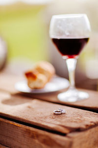 Close-up of beer in glass on table