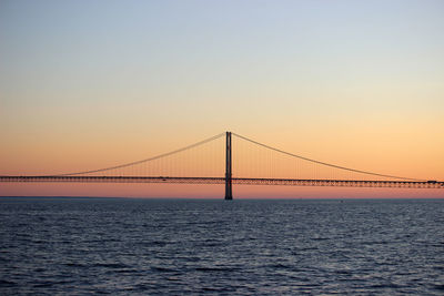 View of suspension bridge at sunset