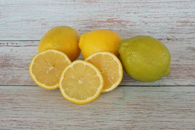 High angle view of fruits on table