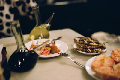 High angle view of food served in plate on table