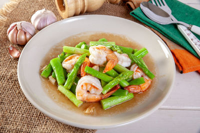 High angle view of food in bowl on table