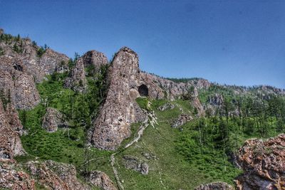 Rock formations on landscape against clear sky