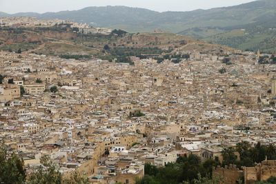 High angle view of buildings in town in middle eastern