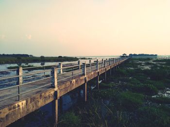 Scenic view of sea against clear sky during sunset