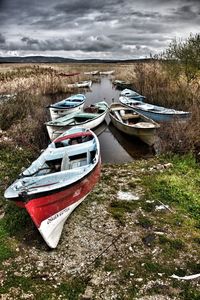 Boat moored on the beach