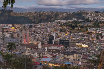 High angle view of buildings in city