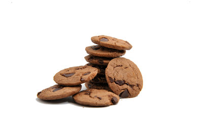 Close-up of cookies against white background