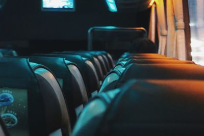 Close-up of empty seats in bus