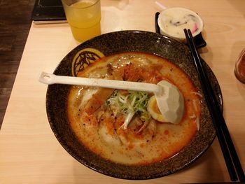 Directly above shot of served food in plate