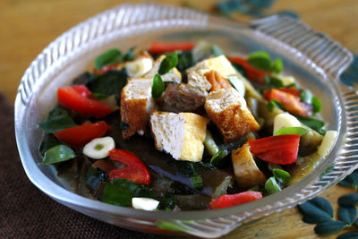 Close-up of salad in bowl on table