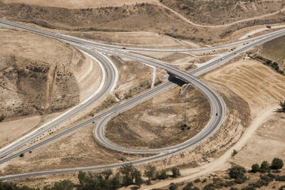 High angle view of road in desert