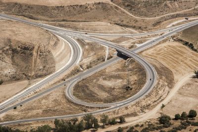 High angle view of vehicles on road