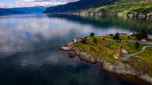 Scenic view of lake and mountains