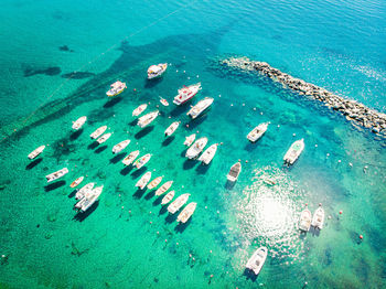 High angle view of sailboat on sea shore