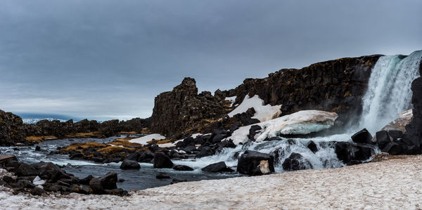 The oxararfoss waterfall in pingvellir thingvellir national park iceland