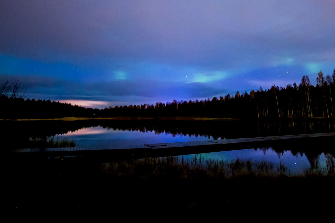 SCENIC VIEW OF LAKE IN FOREST AGAINST SKY