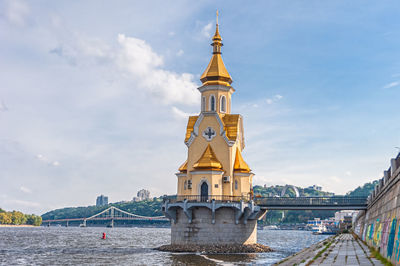 Church of st. nicholas the wonderworker on the water, located on the dnipro river. kyiv, ukraine