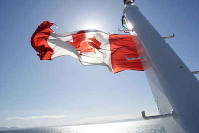 Low angle view of flag against sky