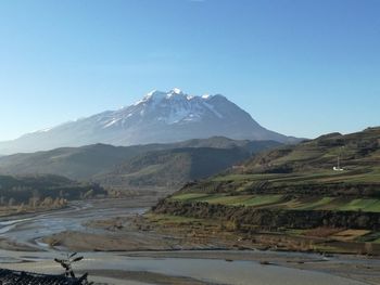 Scenic view of mountains against clear sky