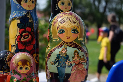 Close-up of toys for sale at market