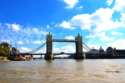 Bridge over river against cloudy sky