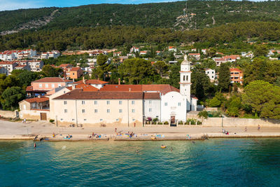 Aerial view of cres, a town in cres island, the adriatic sea in croatia