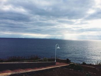 Scenic view of sea against cloudy sky