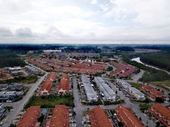 High angle view of cityscape against sky