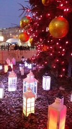 Illuminated christmas tree at night
